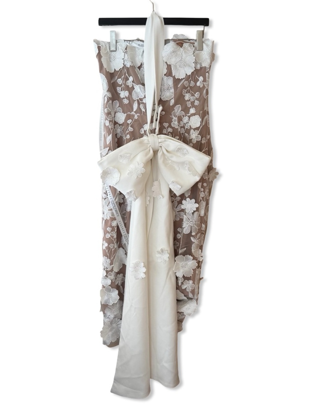 Elliatt x REVOLVE Lynette Dress Ivory Nude White Floral midi bow belt NWT L - Picture 8 of 16